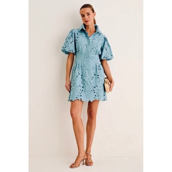 Tuckernuck Dresses & Skirts - NWT!! TUCKERNUCK Cameo Blue Eyelet Mini Delaney Dress Embroidered Floral X-Small